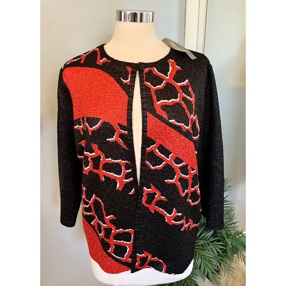 Chico's travelers Jacket Black & Red abstract print 2 M L NWT New Career casual - Picture 3 of 11